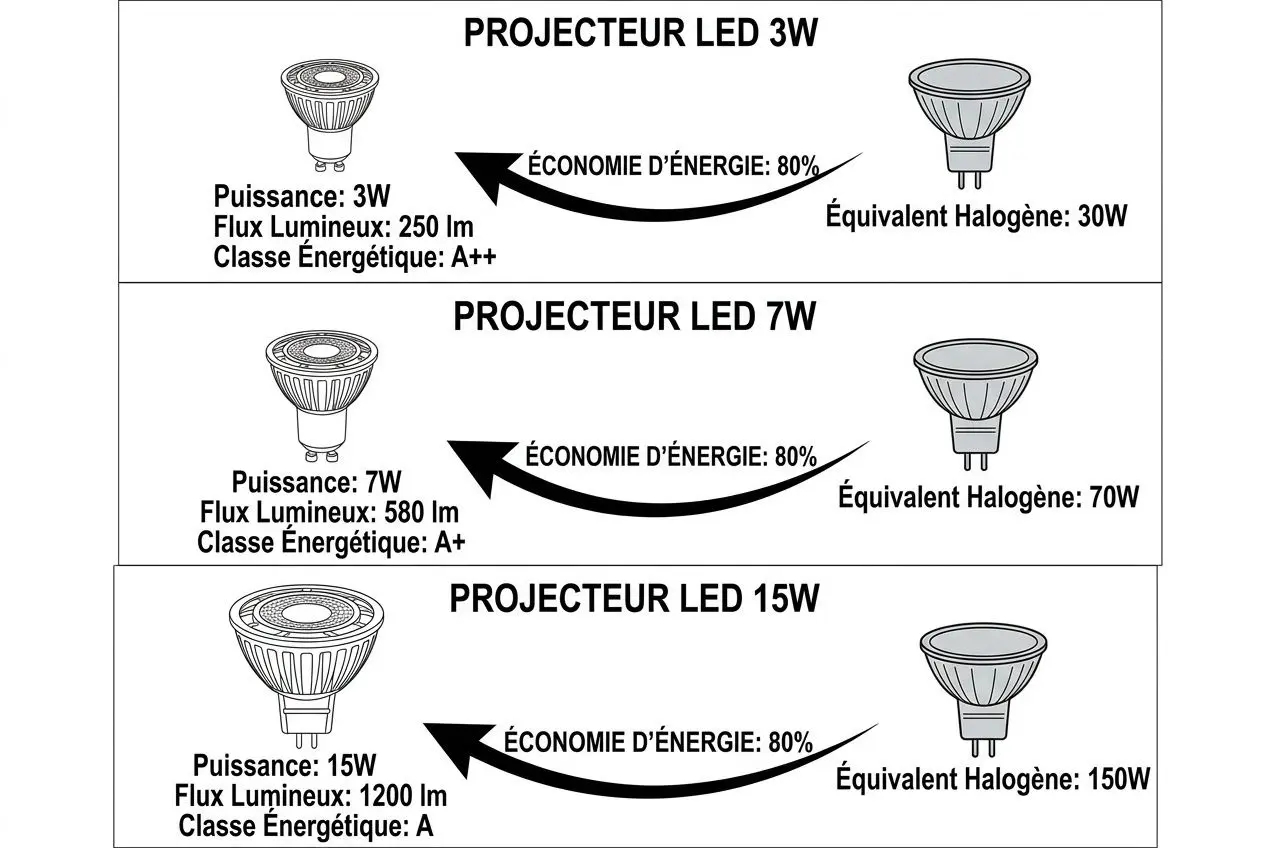 Comparatif puissance spots LED encastrables