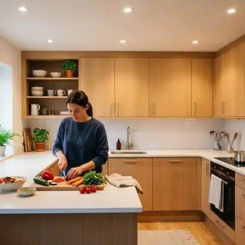 Spots LED encastrables dans une cuisine de 9m²
