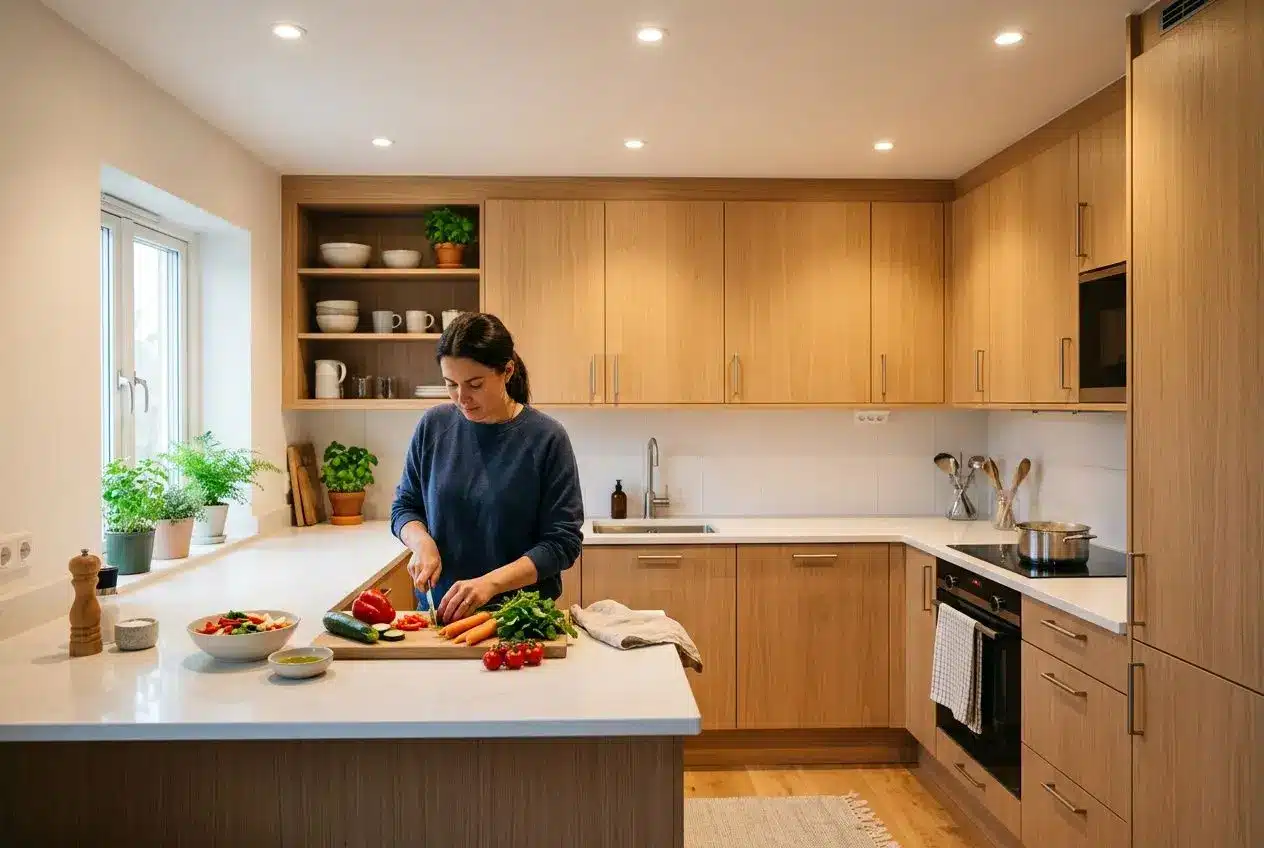 Spots LED encastrables dans une cuisine de 9m²