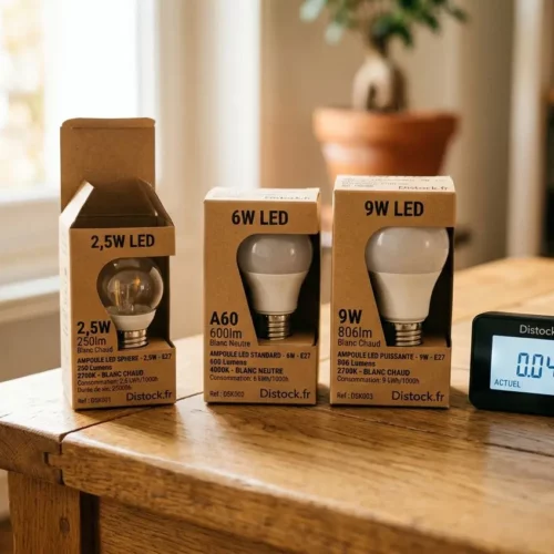 Ampoules LED de différentes puissances avec compteur d'énergie