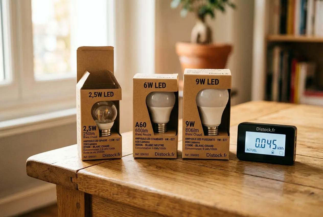 Ampoules LED de différentes puissances avec compteur d'énergie