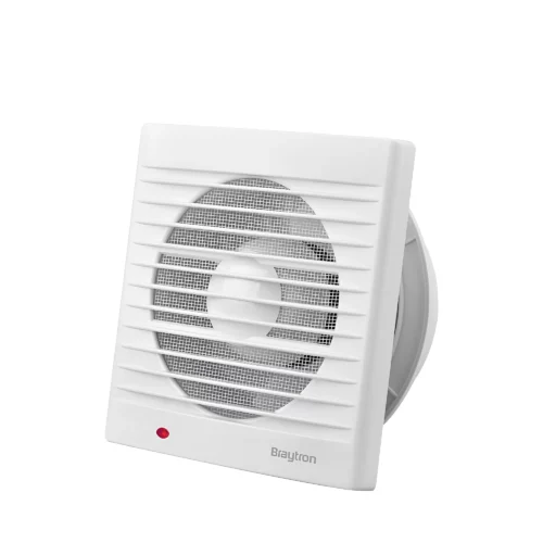 Ventilateur extracteur d'air 120 mm, flux 160 m³/h, silencieux, 16W, grille frontale blanche et bouton rouge d’allumage/brillance.