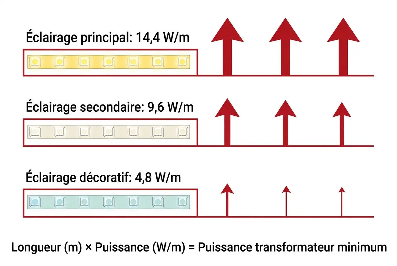 Calcul de puissance ruban LED selon usage