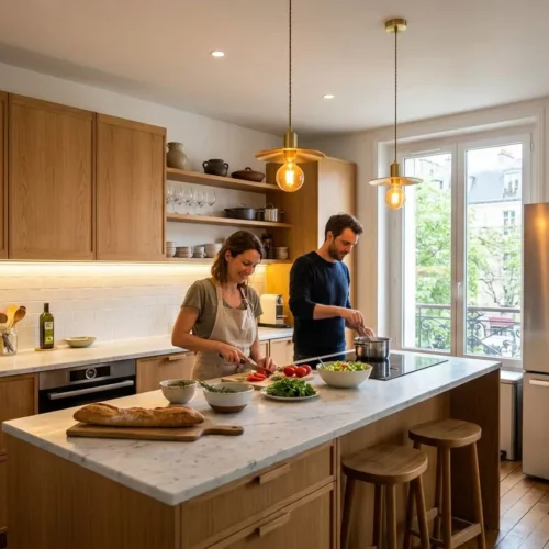 Cuisine moderne avec trois couches d'éclairage
