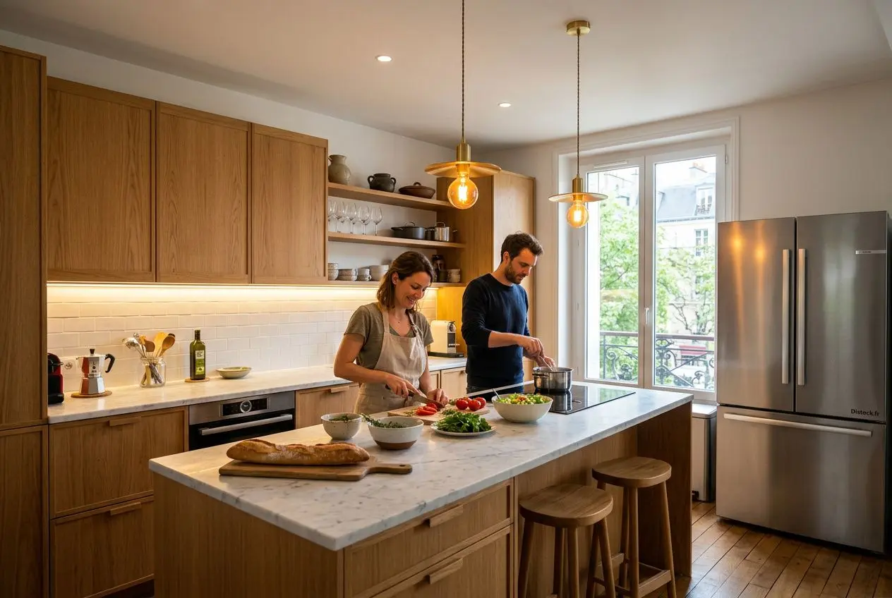 Cuisine moderne avec trois couches d'éclairage