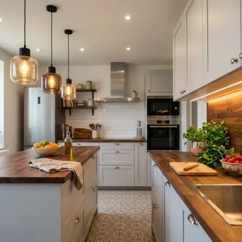 Éclairage en couches dans une cuisine moderne