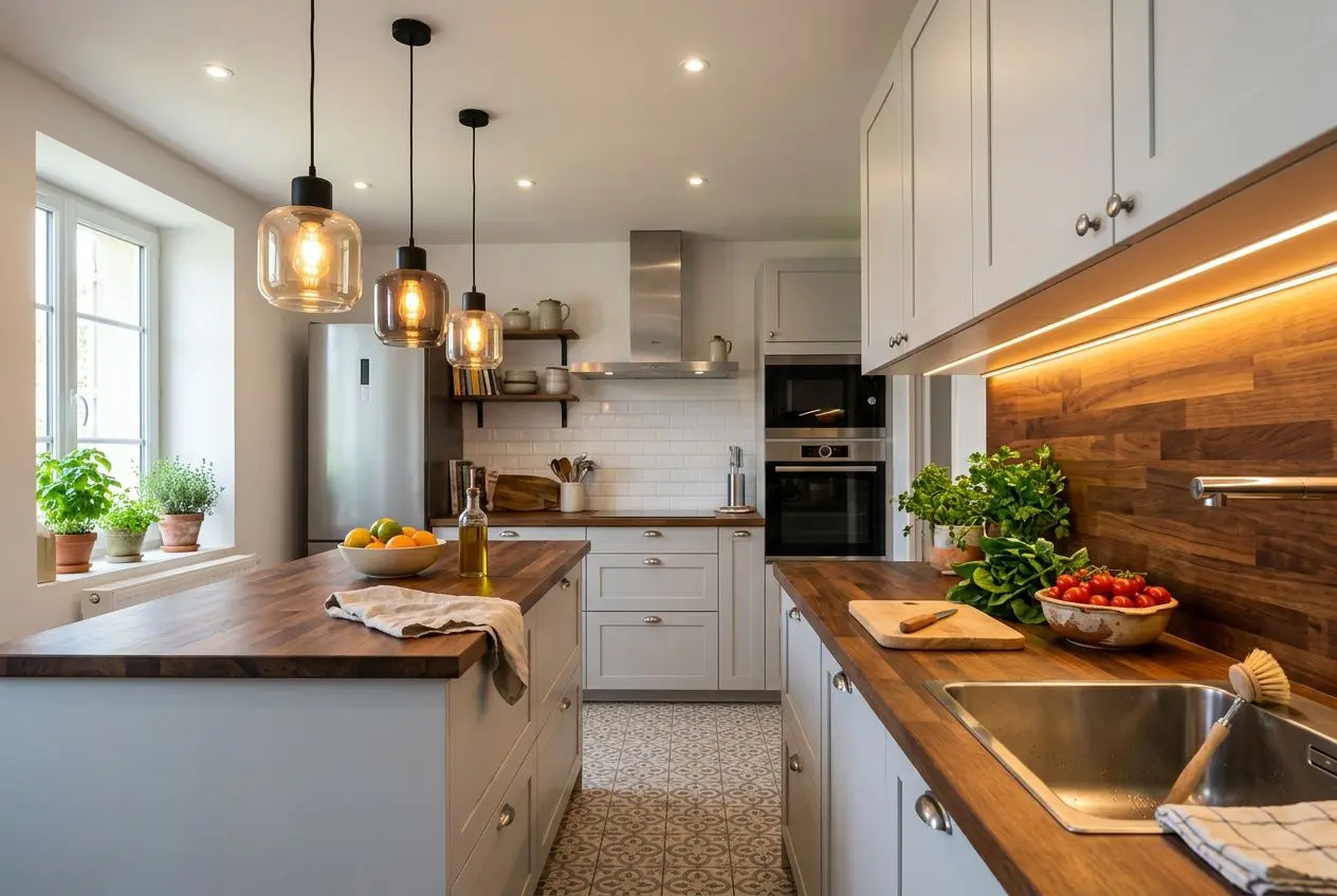 Éclairage en couches dans une cuisine moderne