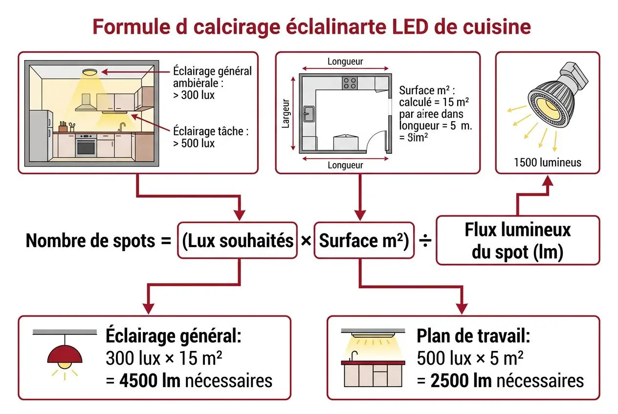 Formule de calcul du nombre de spots LED pour une cuisine