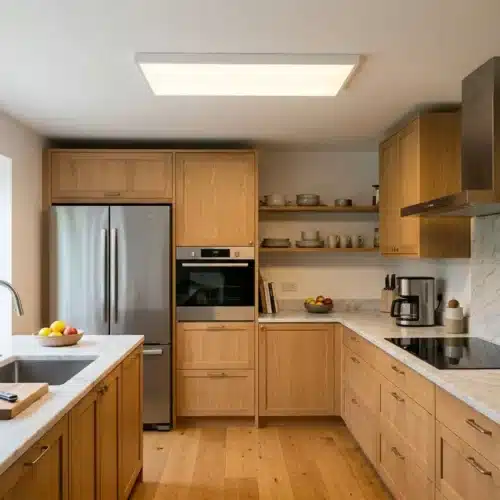 Plafonnier LED moderne dans une cuisine contemporaine
