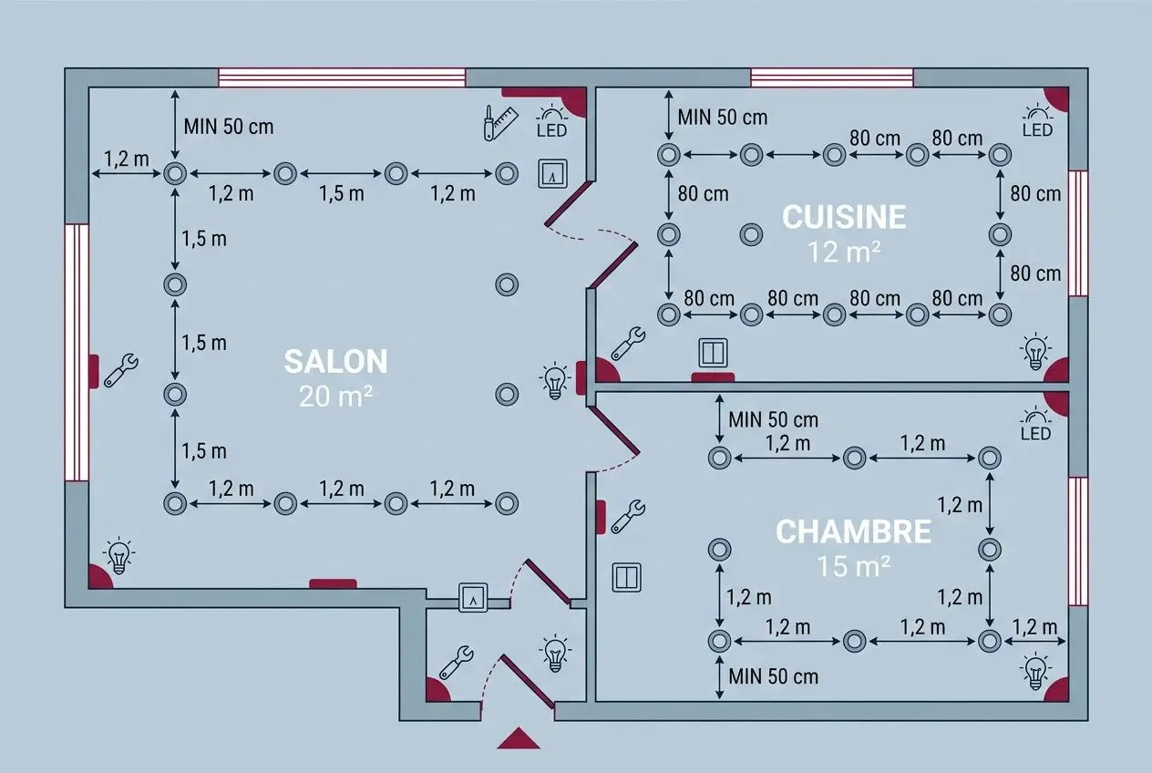 Plan d'espacement optimal des spots encastrables par pièce