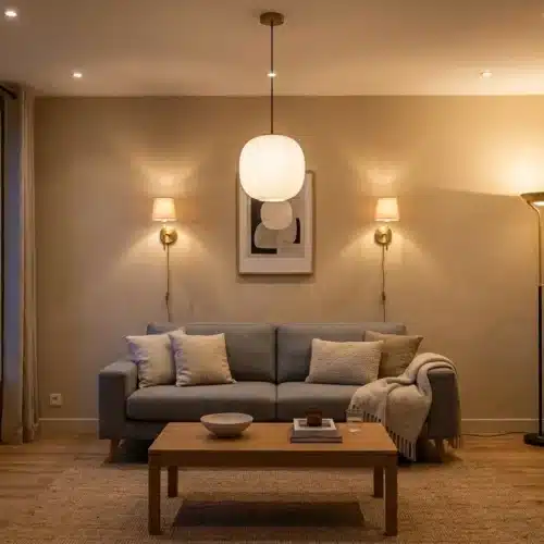 Salon moderne avec éclairage en couches