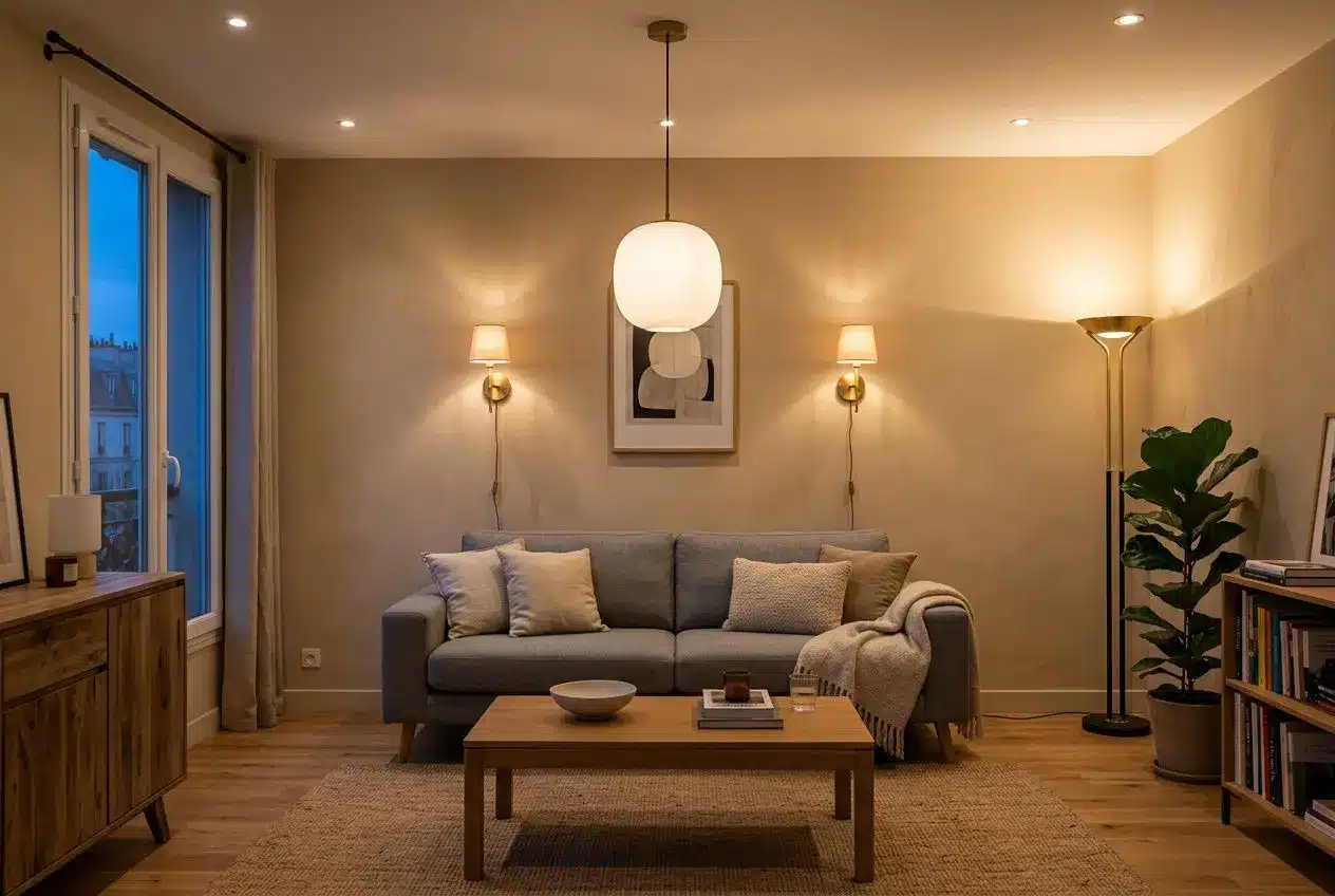 Salon moderne avec éclairage en couches