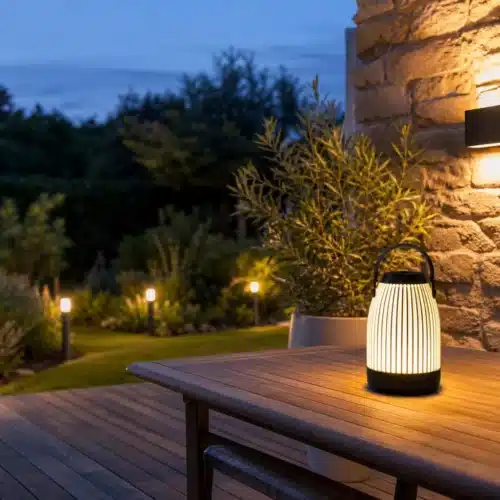 Éclairage sans fil sur terrasse avec lampes rechargeables et bornes solaires