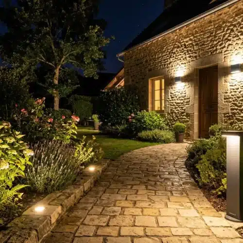 Jardin illuminé par des lampes extérieures LED